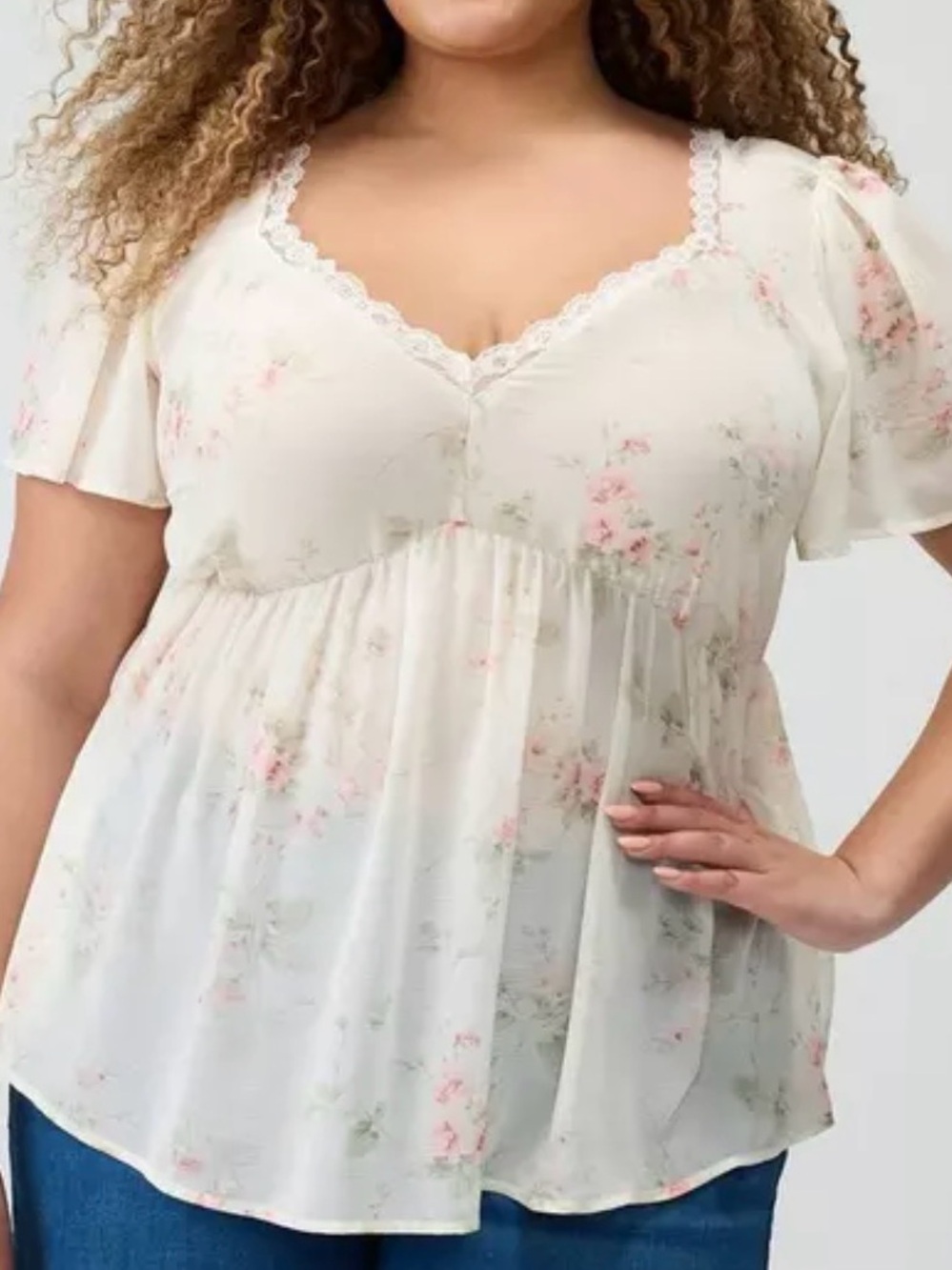 torrid Cream Floral Lace-Trim Top (NWOT)